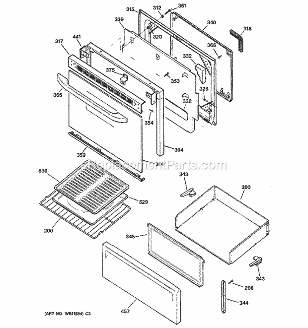 Hotpoint RB753BC4WH Freestanding, Electric Electric Range Door & Drawer Parts Diagram