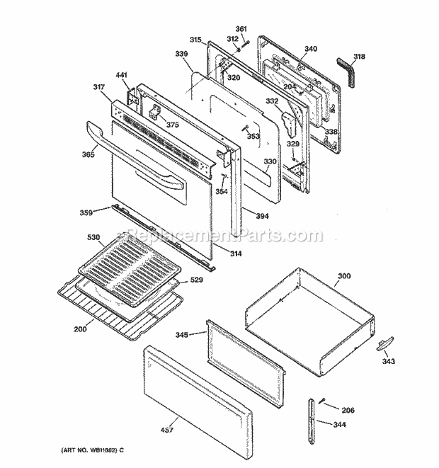 Hotpoint RB757BC1AD Freestanding, Electric Electric Range Door & Drawer Parts Diagram