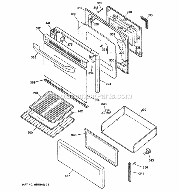 Hotpoint RB787BH4BB Freestanding, Electric Electric Range Door & Drawer Parts Diagram