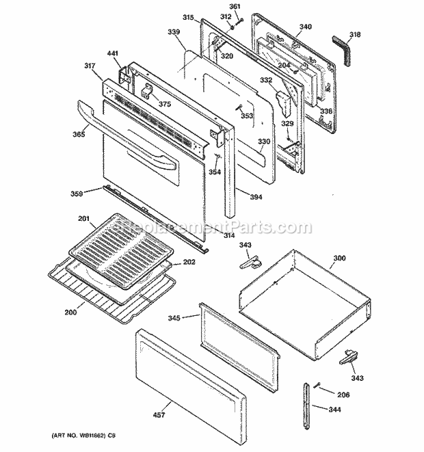 Hotpoint RB787CH2CC Freestanding, Electric Electric Range Door & Drawer Parts Diagram