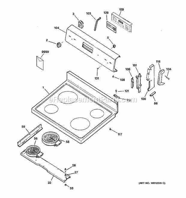 Hotpoint RB787CH3CC Freestanding, Electric Electric Range Control Panel & Cooktop Diagram