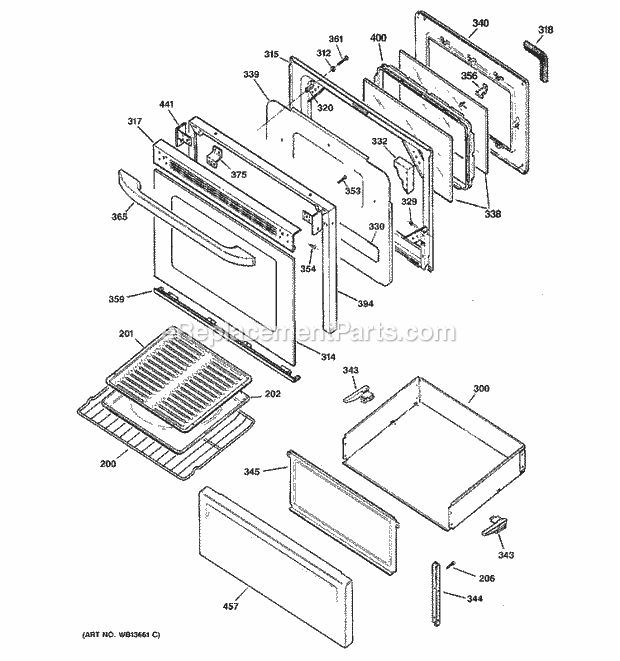 Hotpoint RB790CK3CC Freestanding, Electric Electric Range Door & Drawer Parts Diagram