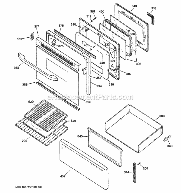 Hotpoint RB798BC2BB Freestanding, Electric Electric Range Door & Drawer Parts Diagram