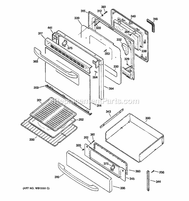 Hotpoint RB800BJ1BB Freestanding, Electric Electric Range Door & Drawer Parts Diagram