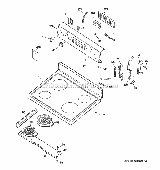 Hotpoint RB800CJ2CC Freestanding, Electric Electric Range Control Panel & Cooktop Diagram