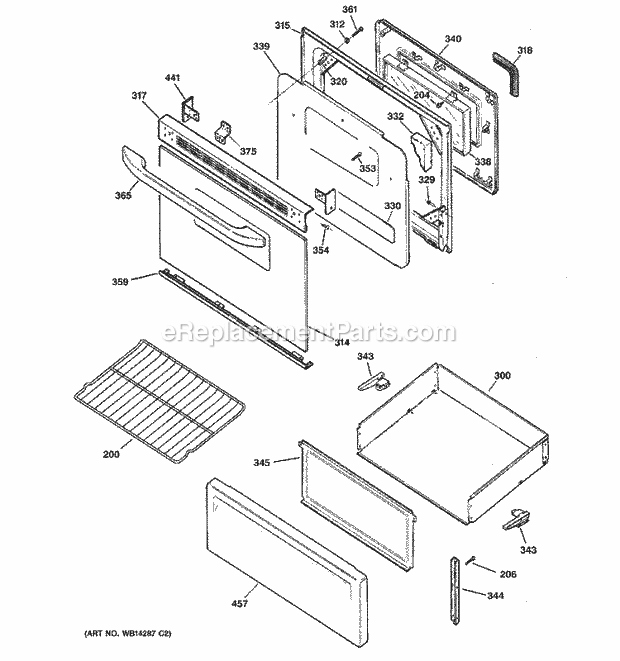 Hotpoint RCB757WJ3WW Freestanding, Electric Electric Range Door & Drawer Parts Diagram