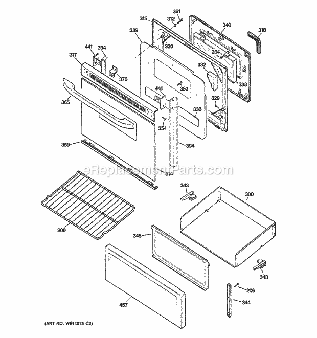 Hotpoint RCB787WJ4WW Freestanding, Electric Electric Range Door & Drawer Parts Diagram