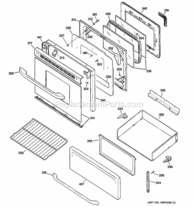 Hotpoint RCB790SJ3SA Freestanding, Electric Electric Range Door & Drawer Parts Diagram