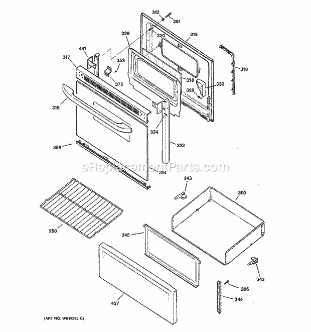 Hotpoint RCBS787WJ3WW Freestanding, Electric Electric Range Door & Drawer Parts Diagram