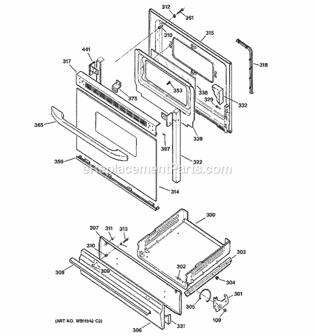 Hotpoint RGB533CEH1CC Freestanding, Gas Gas Range Door & Drawer Parts Diagram