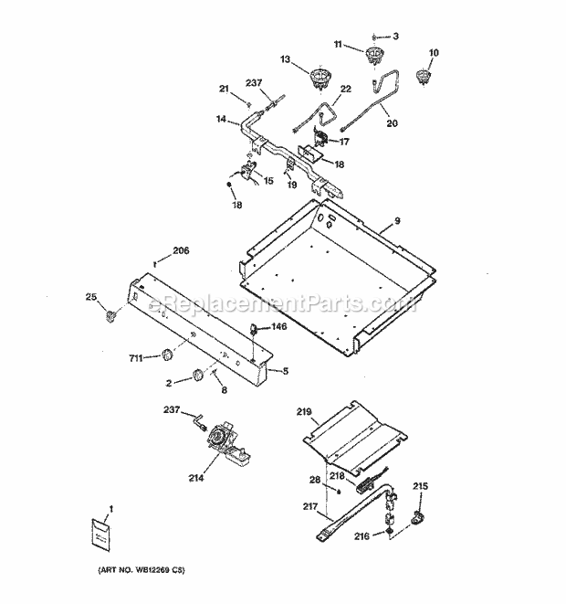 Hotpoint RGB533CEH1CC Freestanding, Gas Gas Range Gas & Burner Parts Diagram