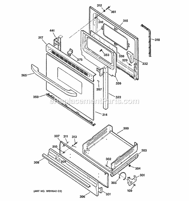 Hotpoint RGB533CEH4CC Freestanding, Gas Gas Range Door & Drawer Parts Diagram