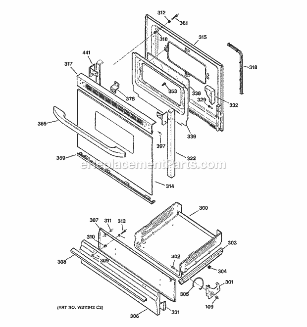 Hotpoint RGB533CEH6CC Freestanding, Gas Gas Range Door & Drawer Parts Diagram