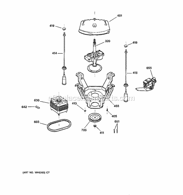 Hotpoint VVSR1030F3WO Residential Washer Suspension, Pump & Drive Components Diagram