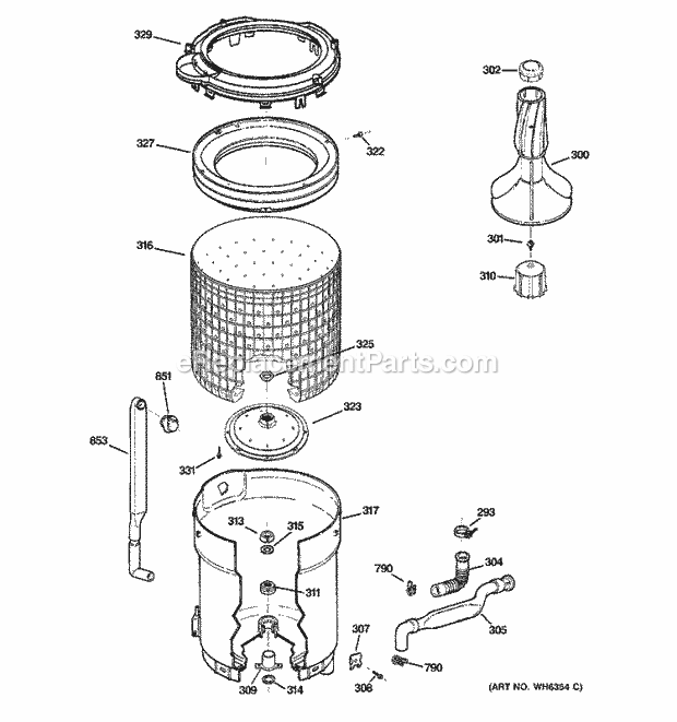 Hotpoint VVSR1030F3WO Residential Washer Tub, Basket & Agitator Diagram