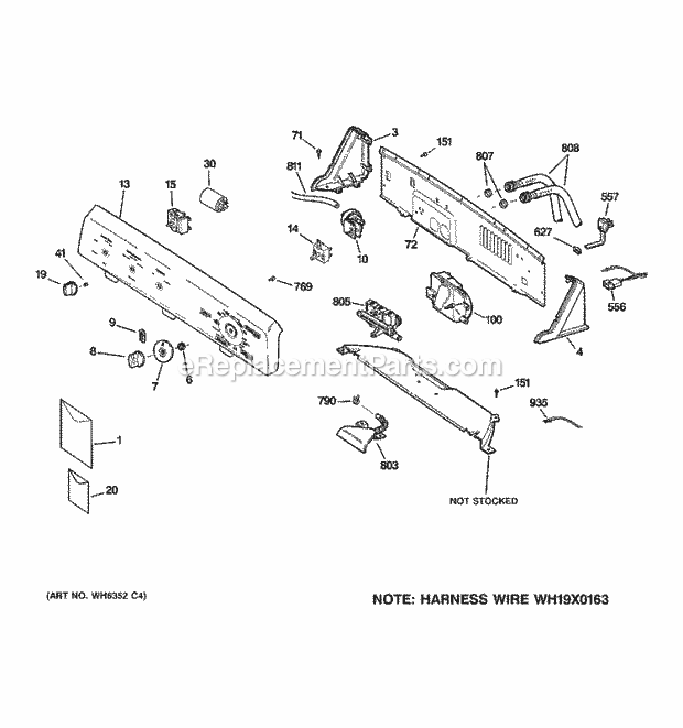 Hotpoint VWSR4160G1WW Residential Washer Controls & Backsplash Diagram