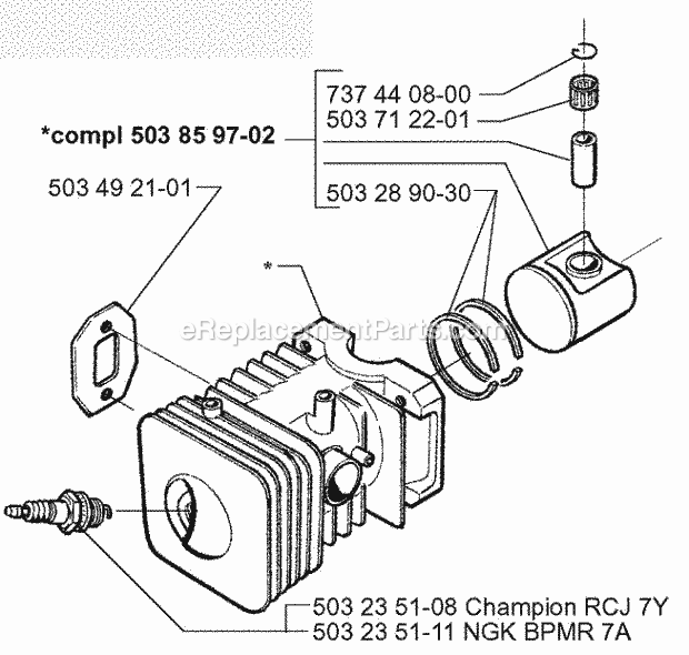 Husqvarna 225BV (1996-08) Handheld Leaf Blower Cylinder Piston Diagram