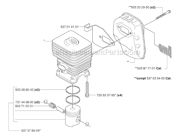Husqvarna 323R (2006-04) Brushcutter Cylinder Piston  Muffler Diagram
