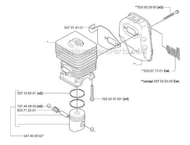 Husqvarna 323R (2007-01) Brushcutter Cylinder Piston  Muffler Diagram