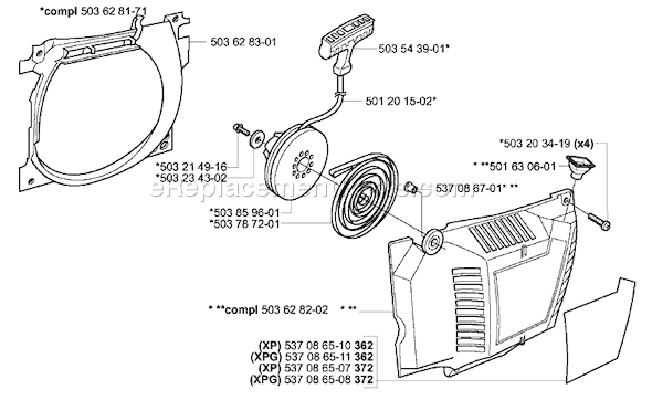 Husqvarna 372 (2003-10) Chainsaw Page K Diagram