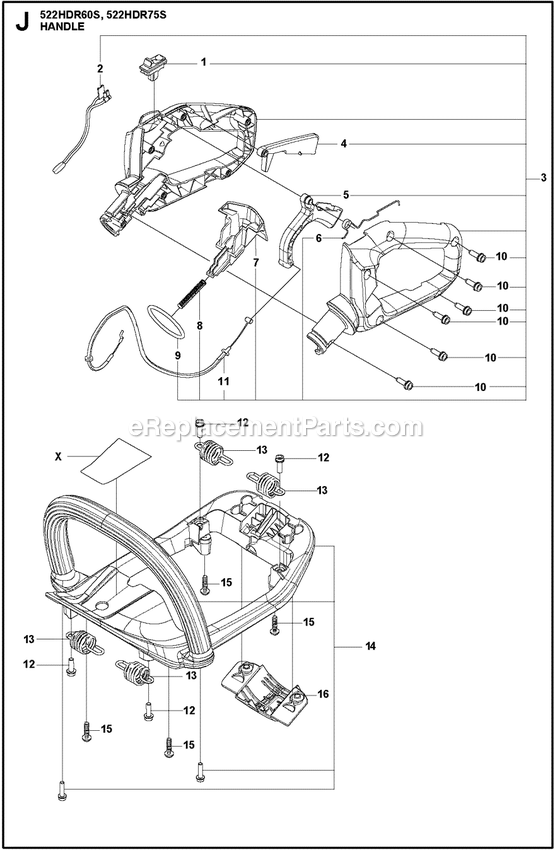 Husqvarna 522HDR75S Hedge Trimmer Handle And Controls Diagram