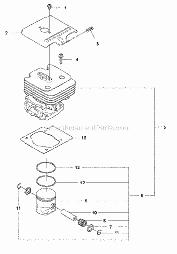 Husqvarna 560BTS (2011-10) 65.6cc 2-Stroke X-Torq Gas Backpack Blower Cylinder Piston Diagram