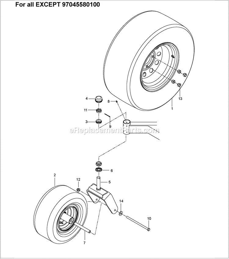 Husqvarna MZ54 Zero-Turn Mower Wheels And Tires B Diagram