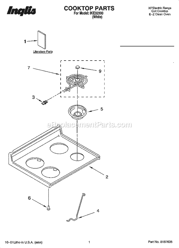 Inglis IKE32300 Freestanding, Electric Free Standing - Electric Cooktop Parts Diagram