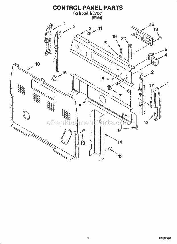 Inglis IME31301 Freestanding, Electric Free Standing - Electric Control Panel Parts Diagram