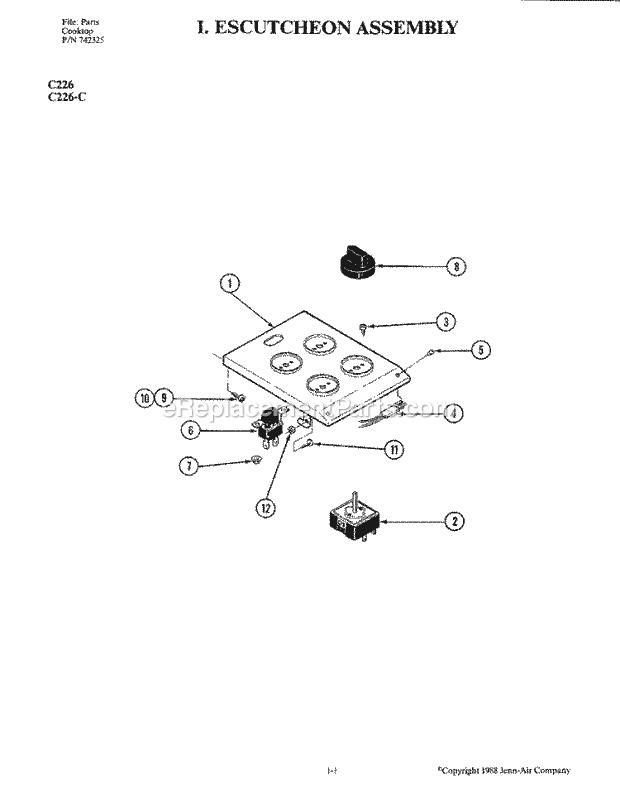 Jenn-Air C226 Electric Electric Cooktops Escutcheon Assembly Diagram