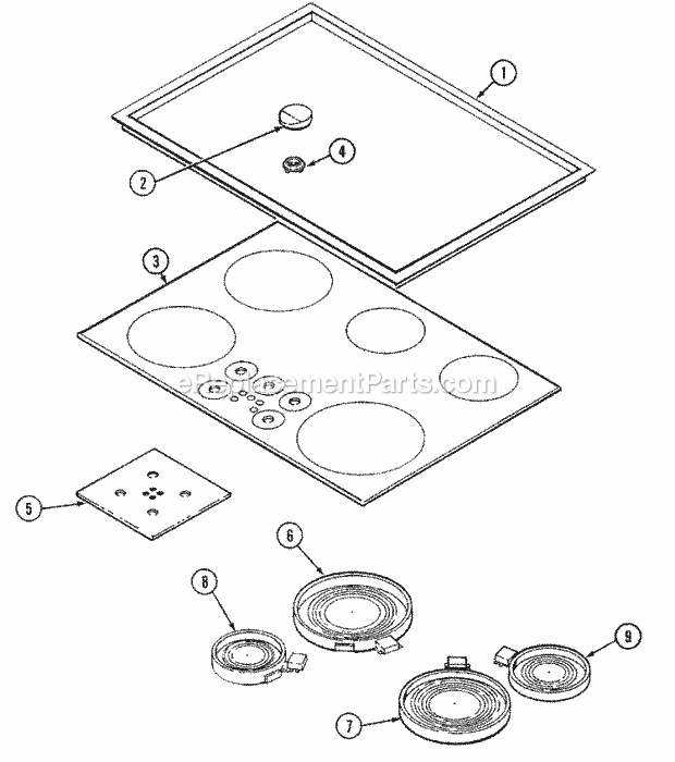 Jenn-Air CCE3400B Electric Cooktop Top Assembly Diagram