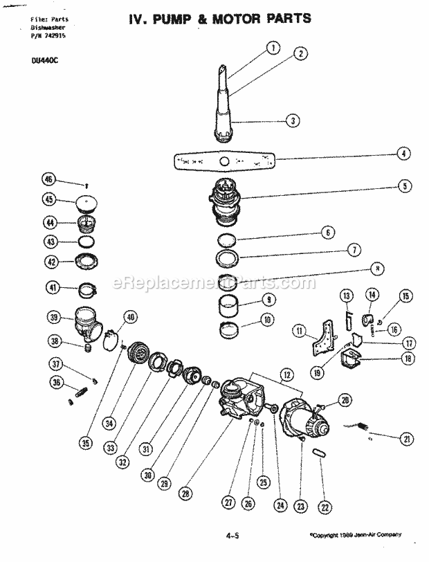 Jenn-Air DU440-C Dishwasher Pump & Motor Diagram