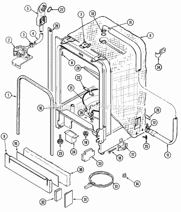 Jenn-Air DW961UQW Dishwasher Tub Diagram