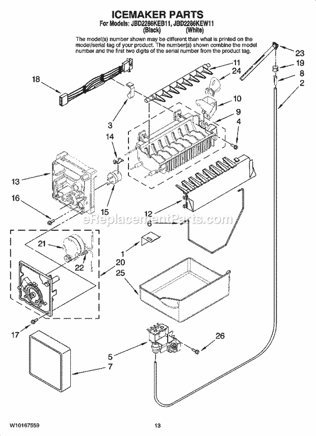 Jenn-Air JBD2286KEW11 Bottom Freezer Bottom-Mount Refrigerator Icemaker Parts Diagram