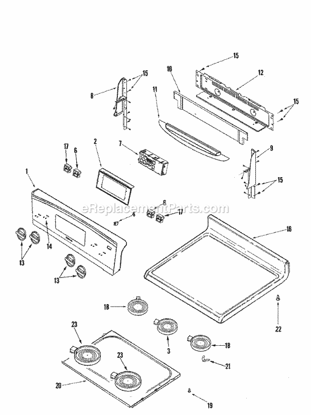 Jenn-Air JER8785RAF Freestanding, Electric Jennair Cooking Control Panel / Top Assembly Diagram