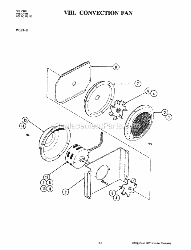 Jenn-Air W121-E Walloven- S/C Ele Convection Fan Diagram