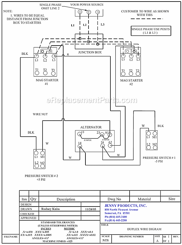 Jenny 2(GC3A)-80 Electric Single Stage Compressor Page B Diagram