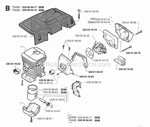 Jonsered 2040 (1993-11) Chain Saw Cylinder Piston Diagram