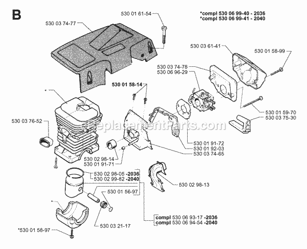 Jonsered 2040 (1998-10) Chain Saw Cylinder Piston Diagram