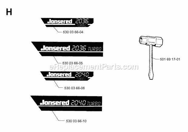 Jonsered 2040 (1998-10) Chain Saw Decals Diagram