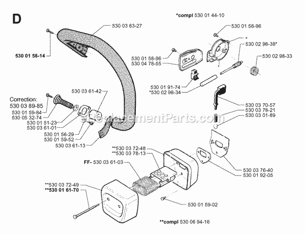 Jonsered 2040 (1998-10) Chain Saw Front Handle Muffler Oil Pump Diagram