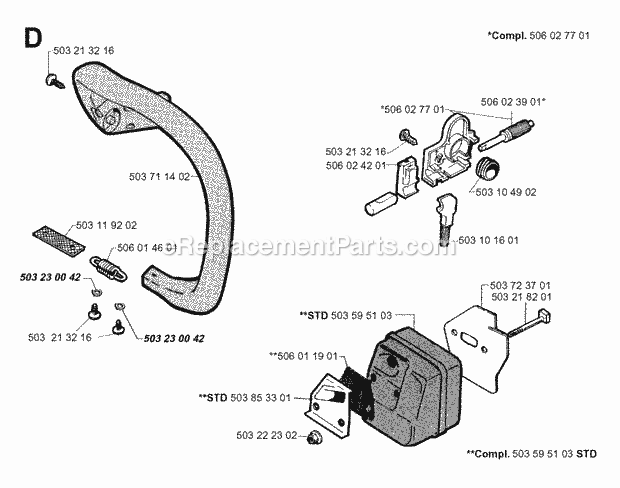 Jonsered 2045 (1998-03) Chain Saw Front Handle Muffler Oil Pump Diagram