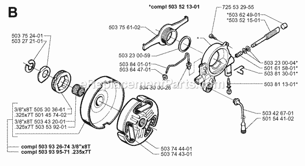 Jonsered 2063 (1997-11) Chain Saw Clutch Oil Pump Diagram