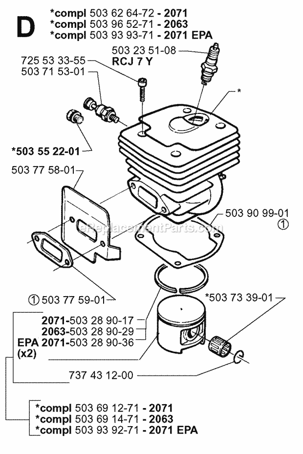 Jonsered 2063 EPA (1999-03) Chain Saw Cylinder Piston Diagram