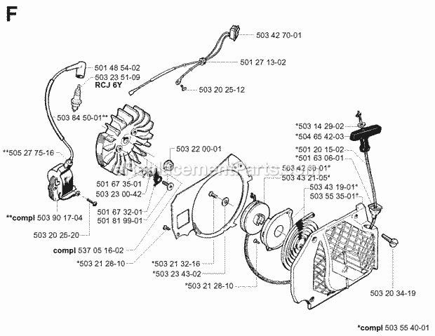 Jonsered 2077 (2001-10) Chain Saw Starter Diagram