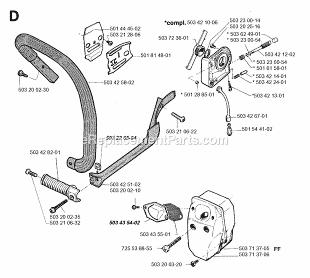 Jonsered 2083 (1996-08) Chain Saw Front Handle Muffler Oil Pump Diagram