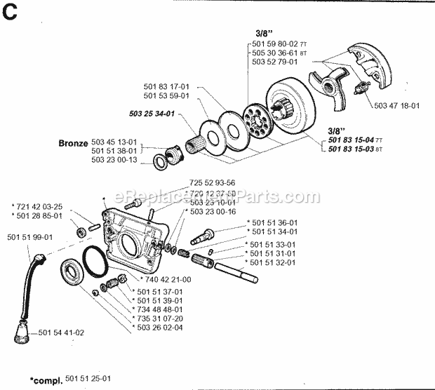 Jonsered 630 SUPER II (1994-08) Chain Saw Clutch Oil Pump Diagram