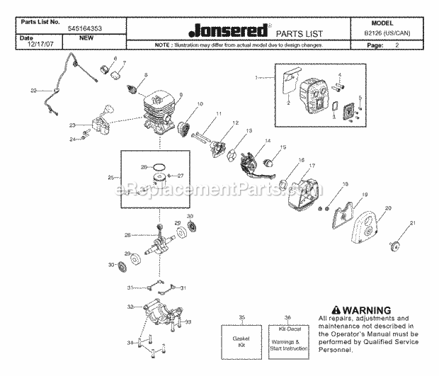 Jonsered B2126 US CAN (2008-03) Blower Page B Diagram