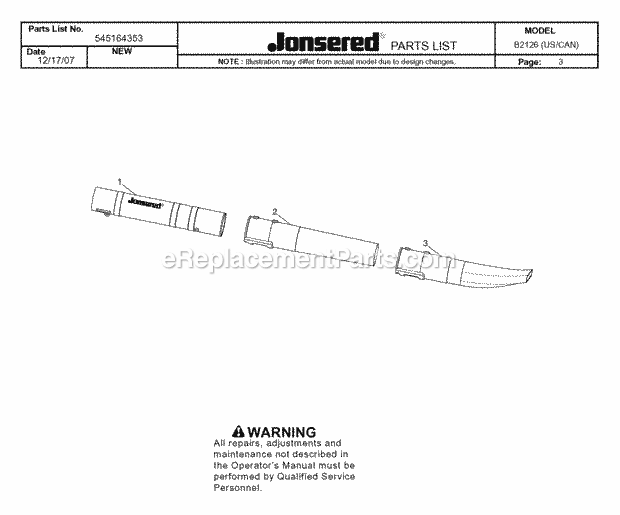 Jonsered B2126 US CAN (2008-03) Blower Tube Diagram