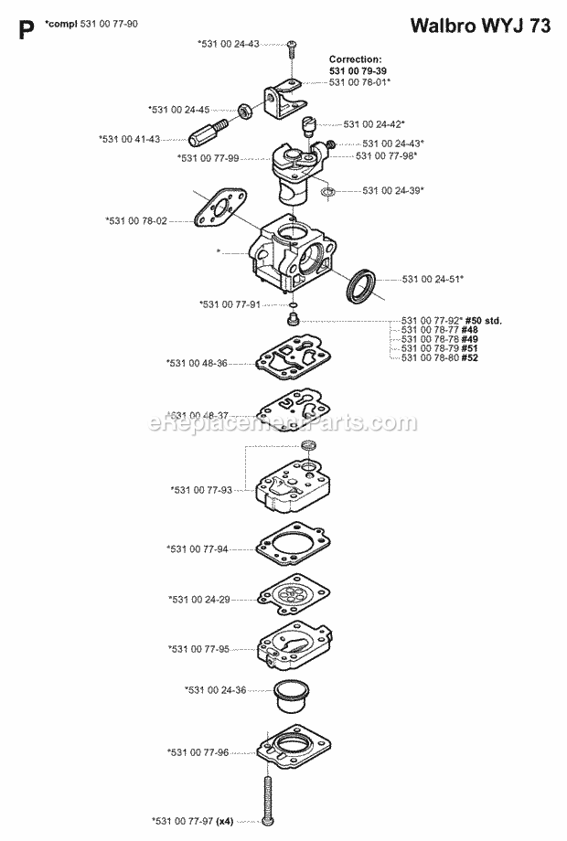 Jonsered BP2052 (2001-02) Brushcutter Carburetor Details Diagram